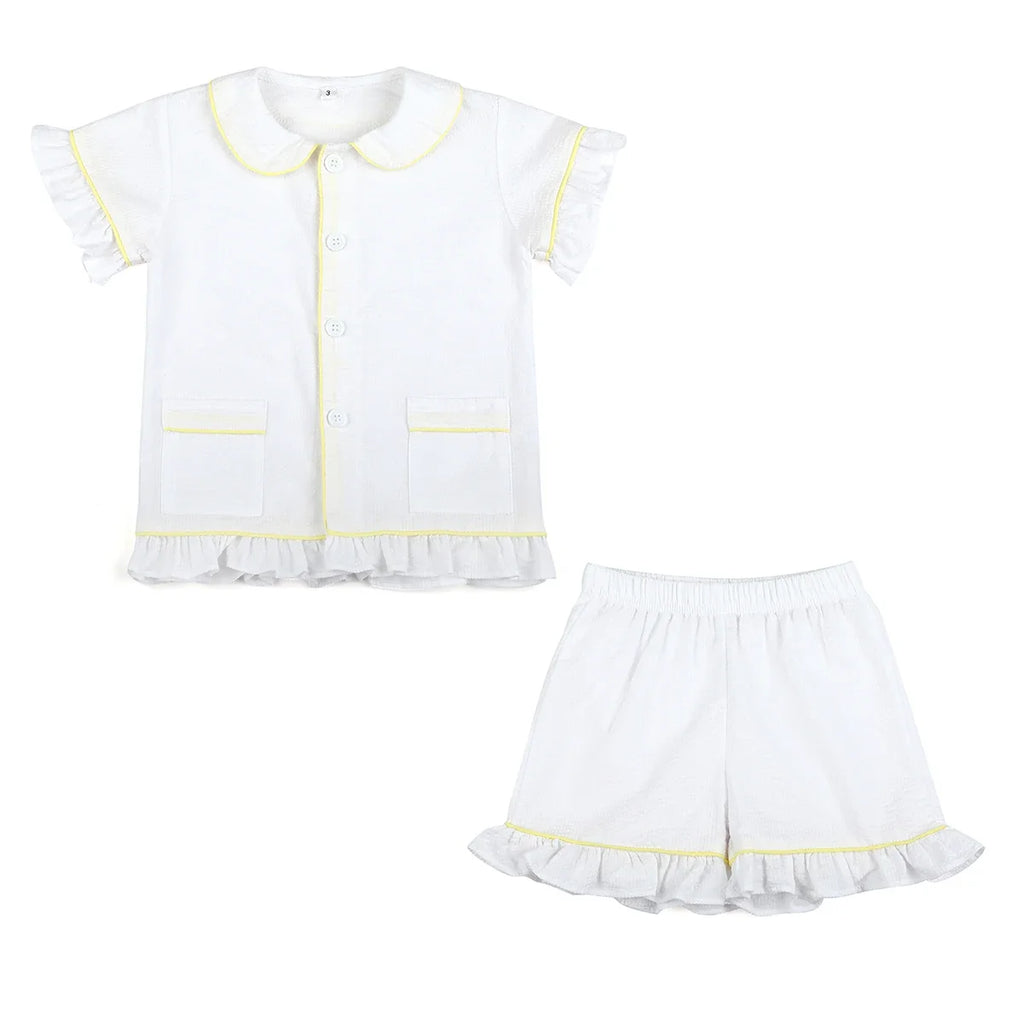 Ruffkids Summer Kids Pajamas Cotton Seersucker Sibling Matching Pjs Sleepwear Baby Clothes Loungewear Girls Boys Pyjamas Sets