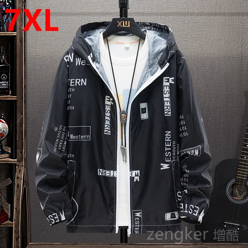 Big size sunscreen clothing men's jacket summer lightweight fishing thin skin coat Student Outdoor tide 7XL 6XL 5XL men clothing