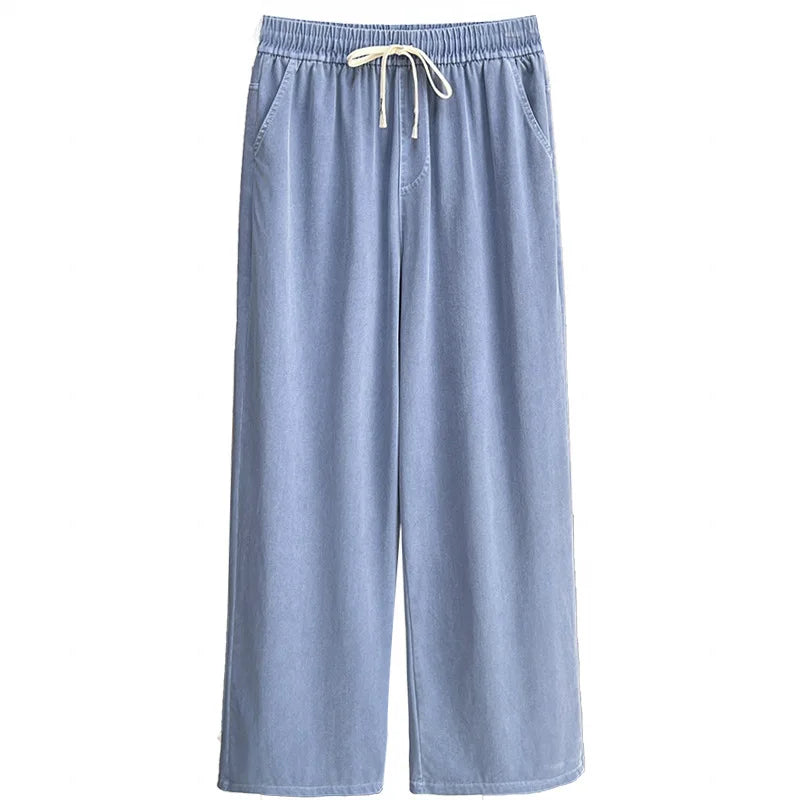 Women's Straight Jeans, Oversized Trousers, Curve Clothes, High Waist, Stretch, Lyocell Denim Pants, Plus Size, Summer