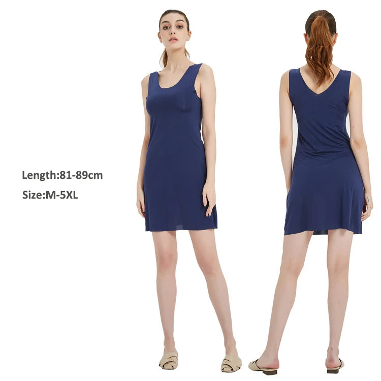 Plus Size Full Slips Dresses For Women Thin Seamless Ice Silk Summer Petticoat Underskirt Dress Sleeveless Inner Vest Dress 5XL