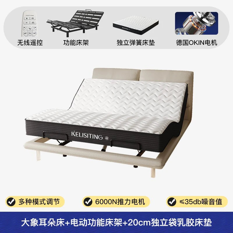 Elegant Modern White Double Bed Frame Luxury Leather Villa Smart Bed Adjustable Electric Cama Matrimonial Bedroom Set Furniture