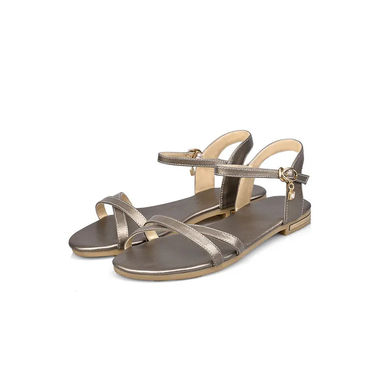 Comfortable Women's Summer Sandals Genuine Leather Flip Flops Casual Flats Sandal White Gold Black Ankle Strap Beach Shoes Girls
