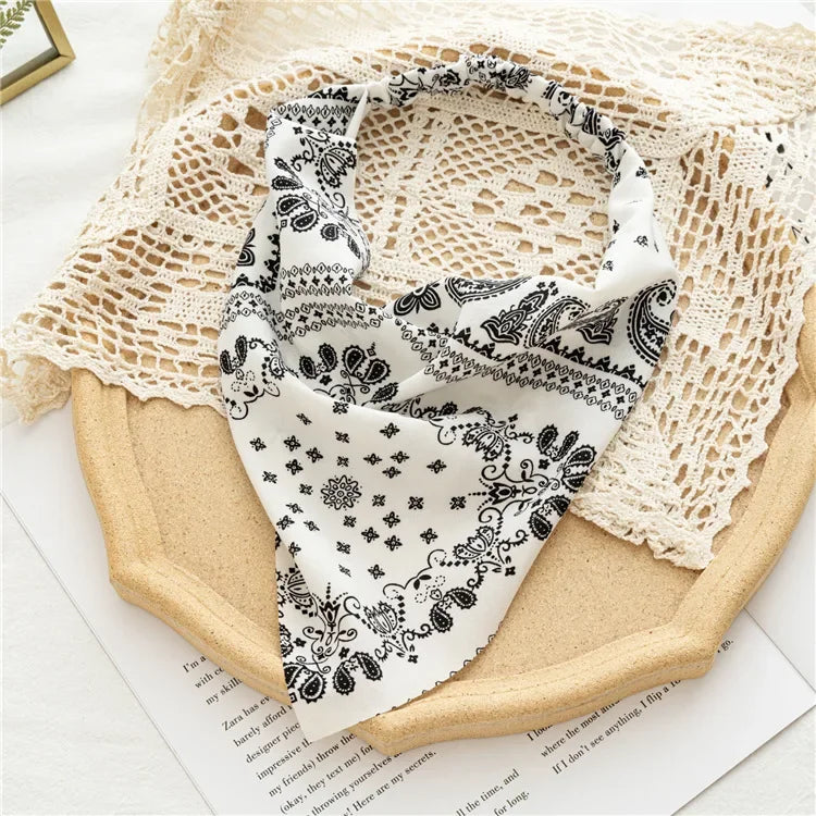 Bohemia Women Bandana Hair Scarf Summer Vintage Printted Chiffon Head Scarf Elastic Hair Bands Headwear Turban Femme Wholesale