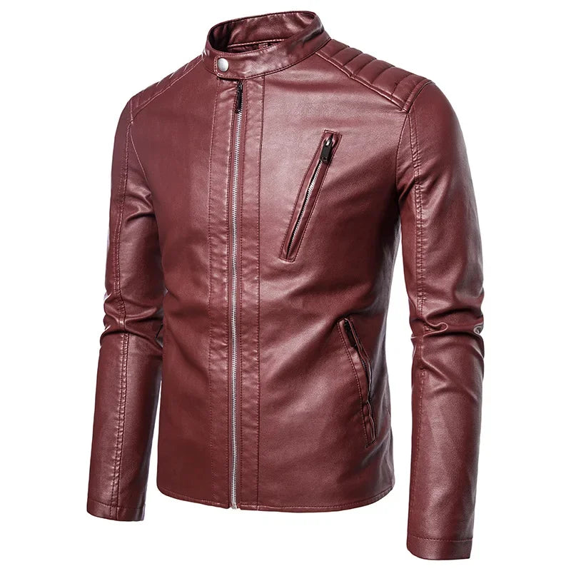 Stand Collar Jackets Fashion Casual Trend White Windproof Coat Streetwear Spring Autumn Men's Motorcycle Leather Jacket Solid