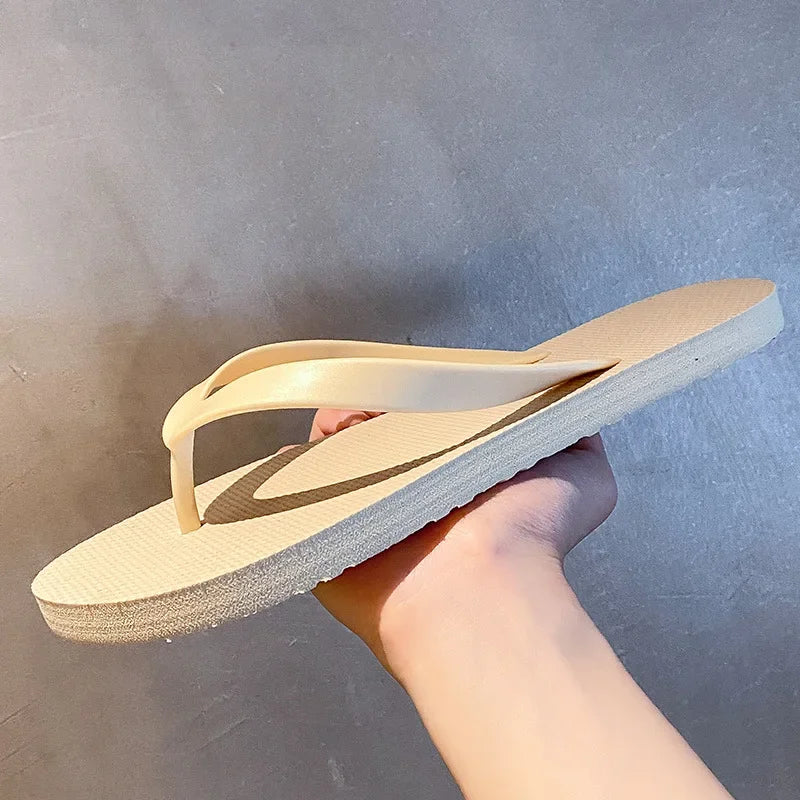 Comfortable Solid Color Non Slip Wearable Soft Slippers Men's Beach Shoes 2025 Summer Flat Heels Casual Flip Flops for Man