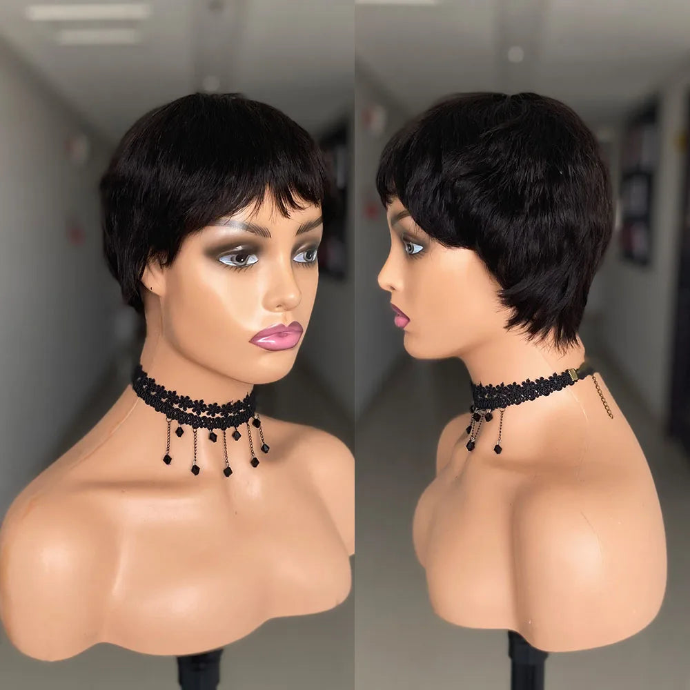 Short Pixie Cut Human Hair Wig - Natural
