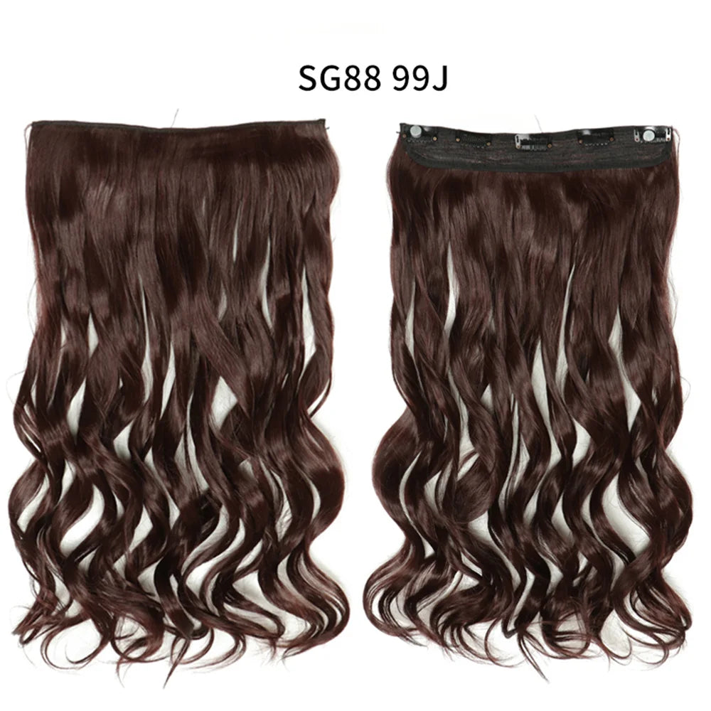 5 Clip-In Hair Extensions Long Straight One Piece Synthetic Heat-Resistant Fibre Hairpiece 22Inch Black Blonde Natural Hairstyle