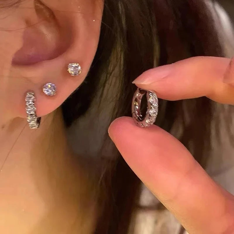 4Pcs/set Stainless Steel Aesthetic Zircon Crystal Hoop Earrings for Women Egirl New Y2K Cool Daily Wear Jewelry Accessories
