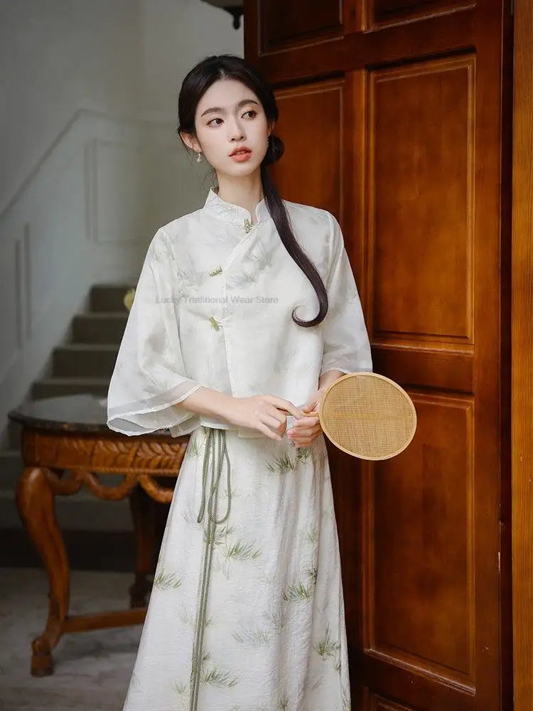New Chinese Style Summer Retro Hanfu Gentle Tea Art Improved Hanfu Dress Set Women Elegant Comfortable Daily Hanfu Dress Set