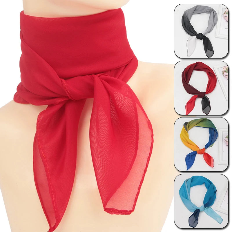 New 65x65cm Summer Chiffon Solid Color Square Scarf Ladies Head Neck Scarves Female Hair Ties Bands Neckerchief Shawls