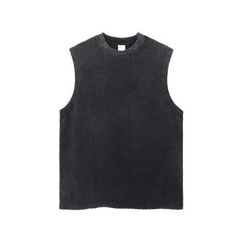 Vintage Streetwear Hip Hop Washed Worn Vest Oversize Casual Sleeveless Tshirt Summer Men's and Women's Waistcoat Top