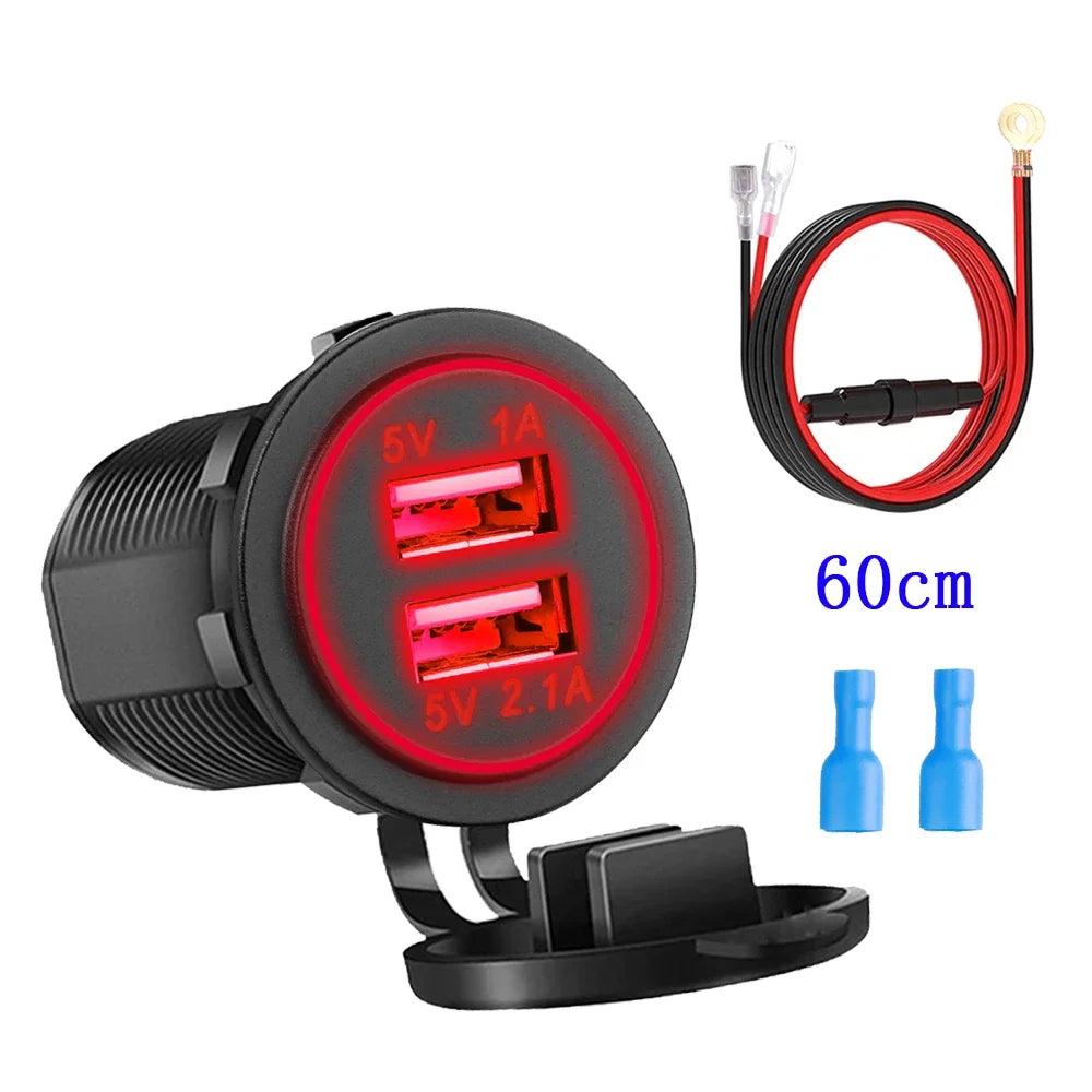 Universal Motorcycle Car Charger LED Light USB TYPE-C Charger Power Socket Cigarette Waterproof Light for Auto Truck ATV Boat