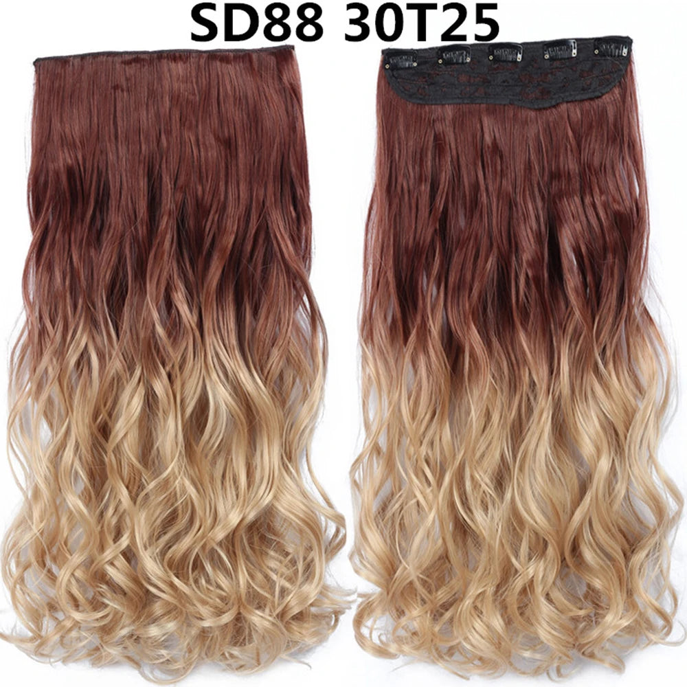 5 Clip-In Hair Extensions Long Straight One Piece Synthetic Heat-Resistant Fibre Hairpiece 22Inch Black Blonde Natural Hairstyle