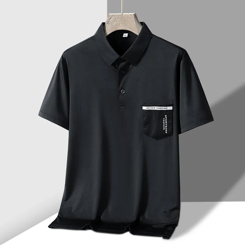 TFETTERS Brand New Summer 2025 Mens Polo Shirt Elasticity Short Sleeve Front Pocket Design Sport Golf Polo T Shirt Man