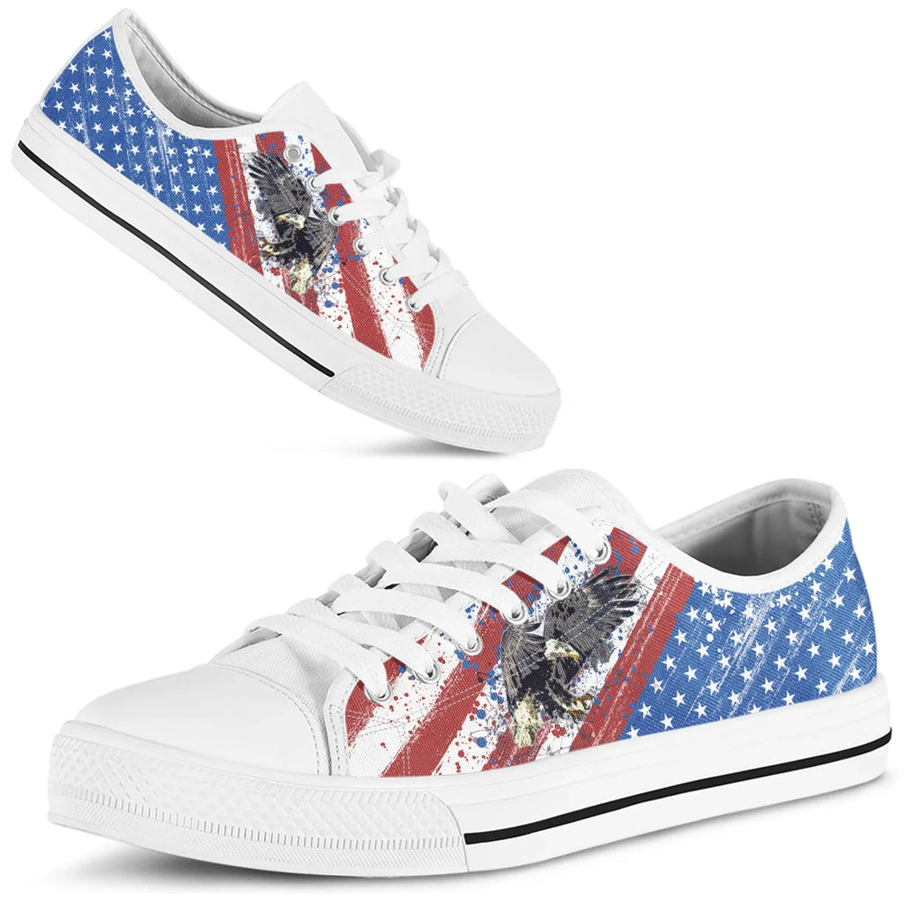 American Flag MAGA Fourth Of July Women Summer Canvas Vulcanized Shoes Casual Flats Plus Size 45/46