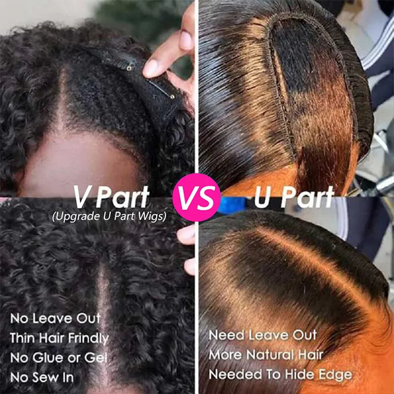 U Part Kinky Straight Human Hair Wig