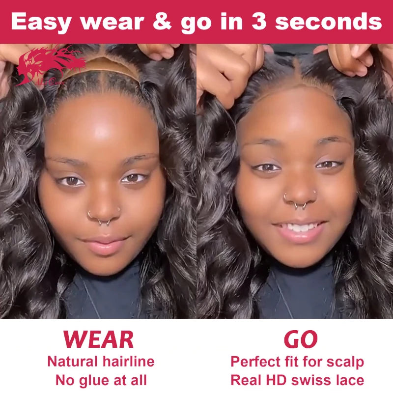 Ali Queen Body Wave Wear Go Glueless Wigs 6x4 HD Lace Closure Glueless Wig Human Hair Ready To Wear Pre Cut Preplucked 14-32inch