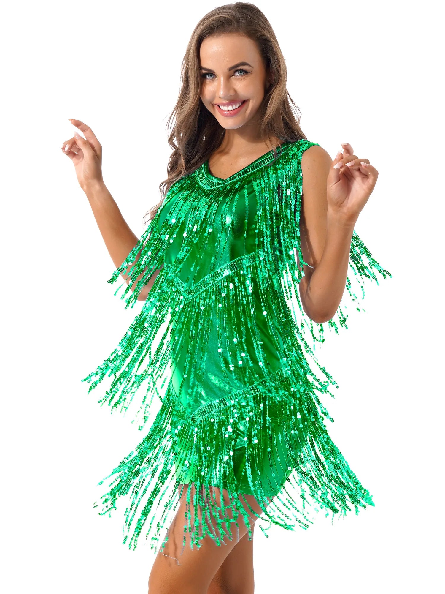 Tassel Fringe Sequin Latin Dance Dress Women Sexy Ballroom Salsa Tango Cha Cha Rumba Samba Outfits Dancewear