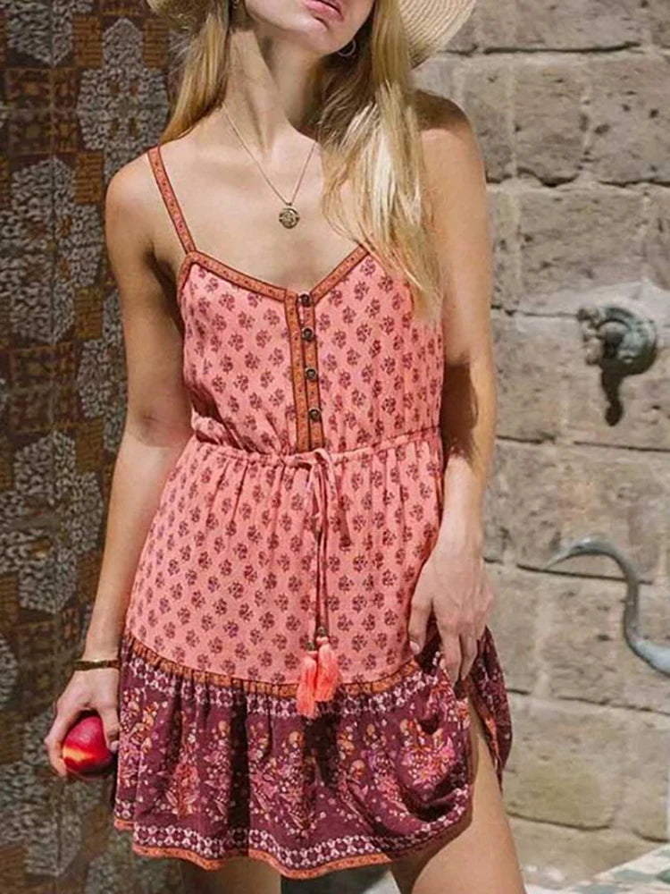 Fitshinling Button Down Vintage Summer Dress Dance Wear Slim Print Party Sundress Sexy Short Party Dresses Women Costume 2024
