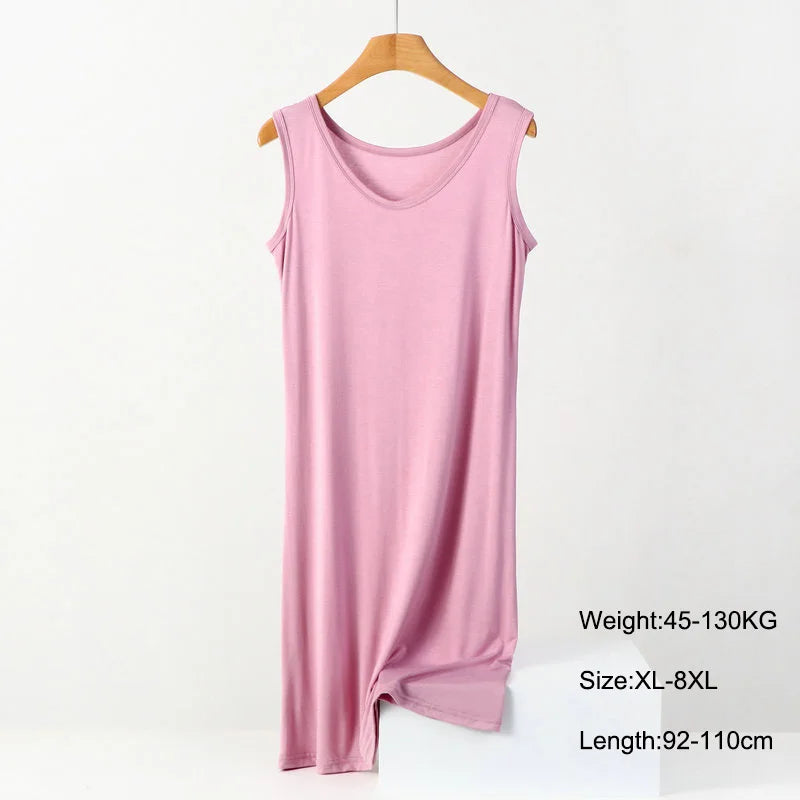 Plus Size Full Slips Dresses Women Summer Sleeveless Vest Inner Petticoat Dress Female Soft Modal White Underskirt XL-8XL