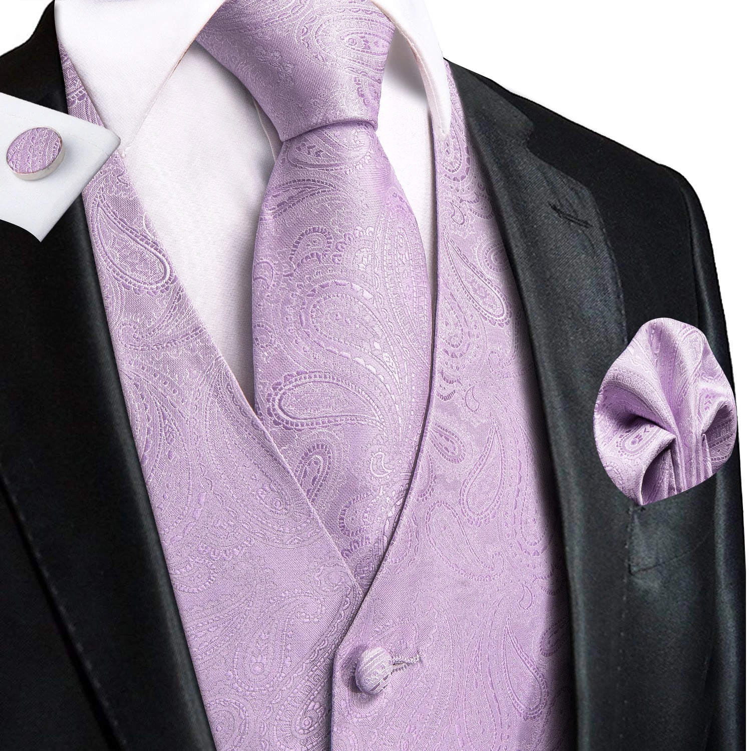 Hi-Tie Men's Silk Vests Fashion Dark Green Floral Jacquard Handkerchief Cufflinks Necktie Sleeveless Wistcoat Sets Wedding Party