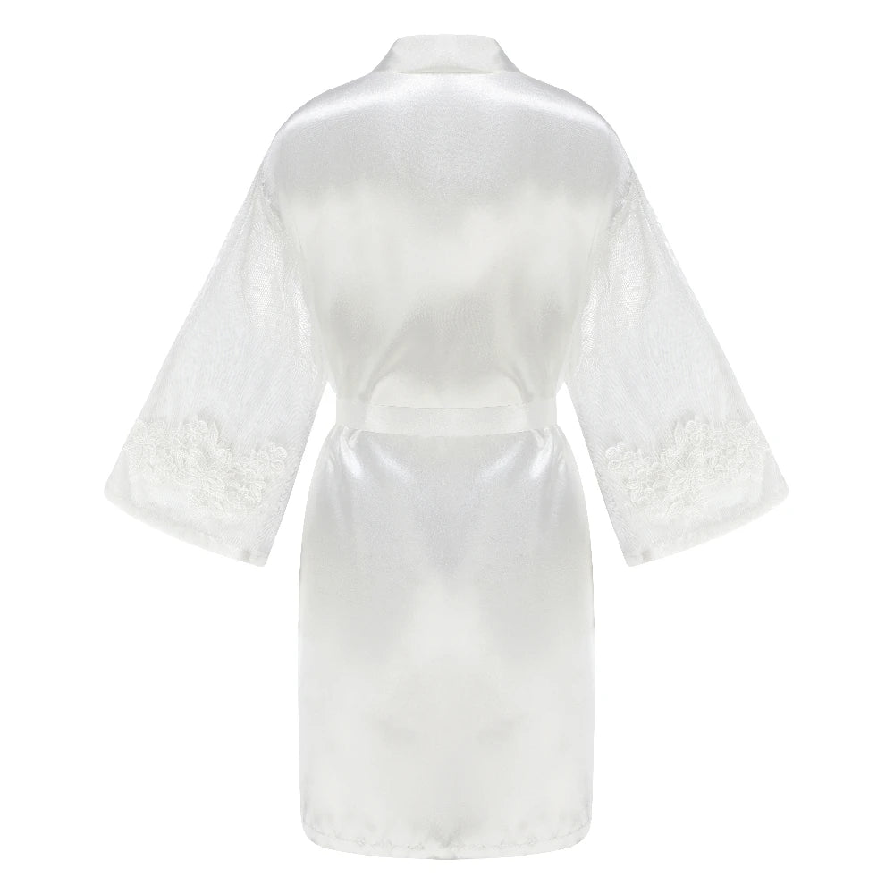 Caramel Wedding Bride Bridesmaid Robes Dressing Gown Sexy Women Bathrobe Night Shirts Short Women Kimono Mesh Sleeve