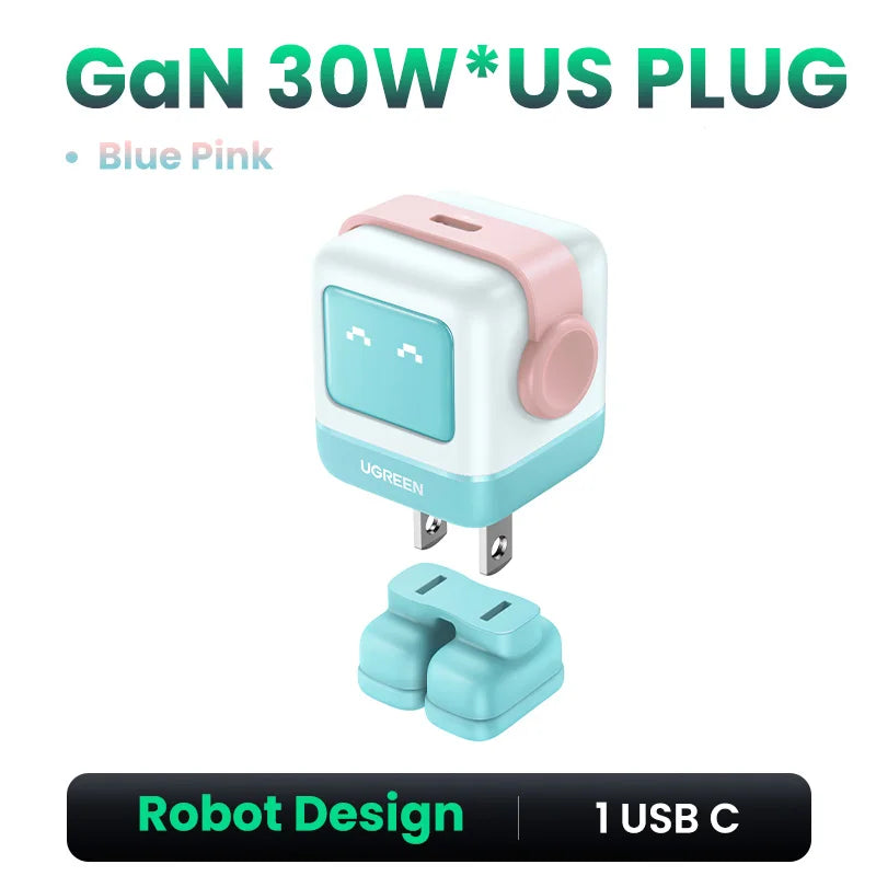 【US Plug】UGREEN 30W 65W GaN Charger Robot Design PD3.0 Fast Charger PPS for iPhone 17 16 Macbook Laptops Samsung XiaomiTablets