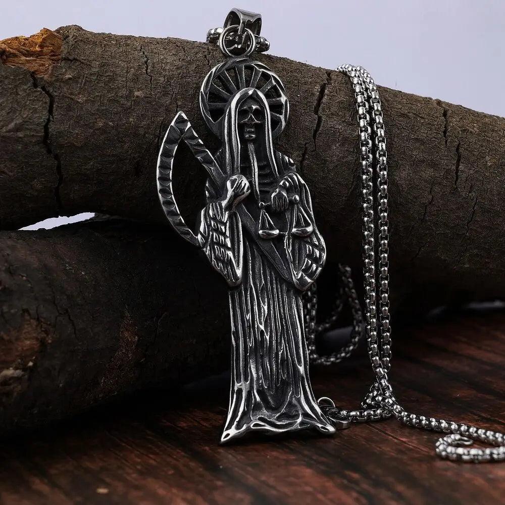 Saiye 316L Stainless Steel Holy Saint Death Santa Muerte Grim Reaper Pendant Necklace Fashion Jewelry Wholesale