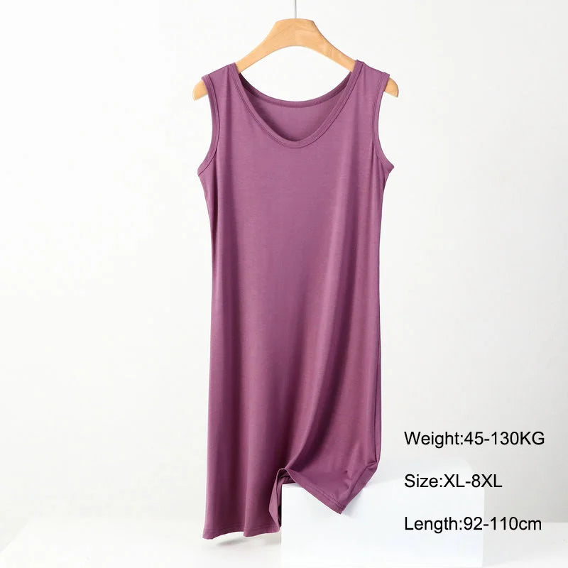 Plus Size Full Slips Dresses Women Summer Sleeveless Vest Inner Petticoat Dress Female Soft Modal White Underskirt XL-8XL