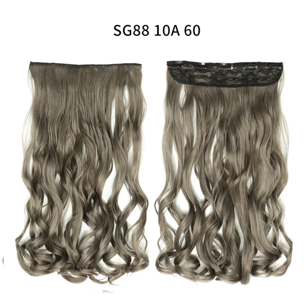 5 Clip-In Hair Extensions Long Straight One Piece Synthetic Heat-Resistant Fibre Hairpiece 22Inch Black Blonde Natural Hairstyle