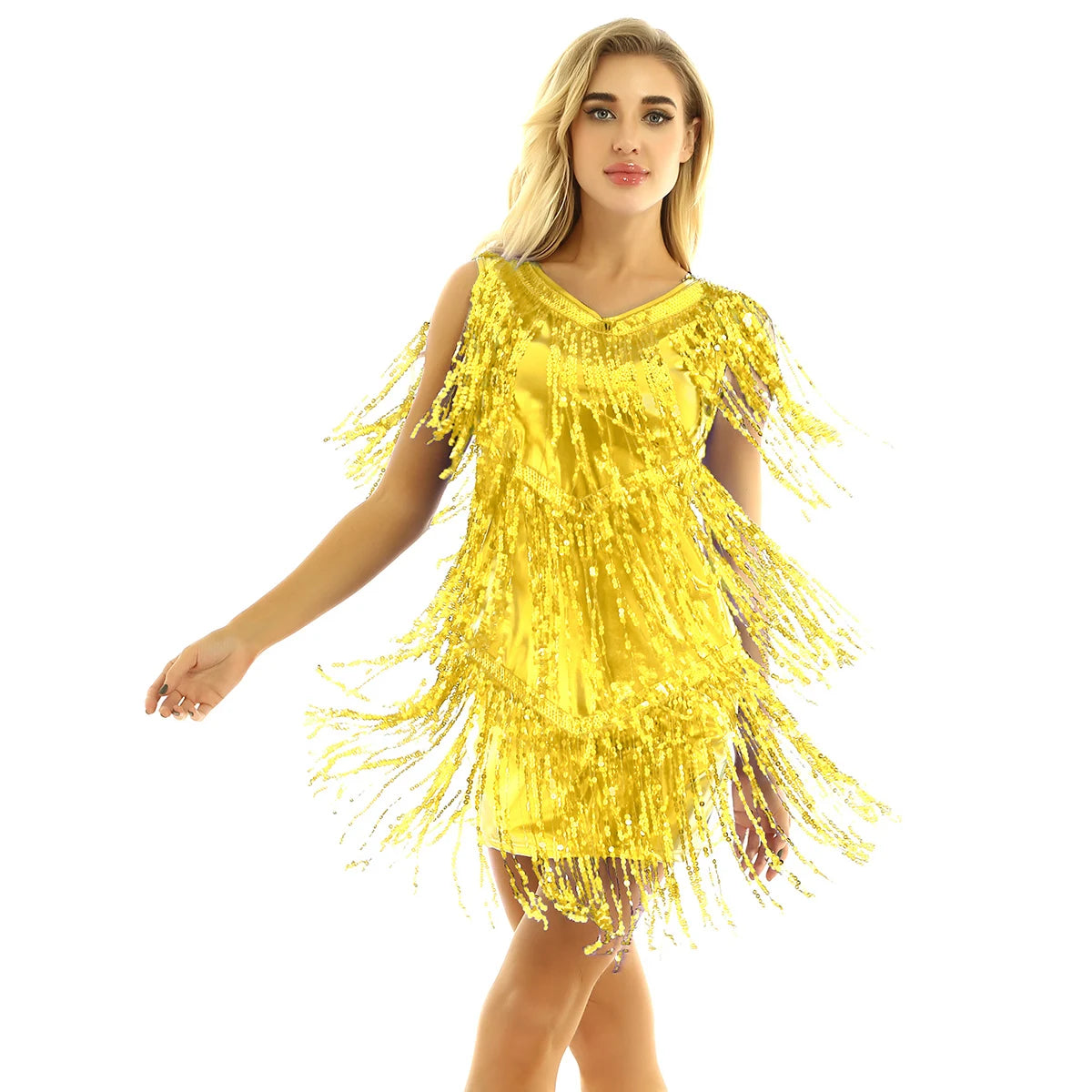 Tassel Fringe Sequin Latin Dance Dress Women Sexy Ballroom Salsa Tango Cha Cha Rumba Samba Outfits Dancewear