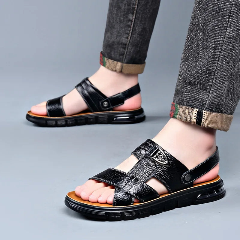 Big Size 49 Summer SplitLeather Beach Sandals Men Shoes Big Size 49 50 Leather Sandals for Men Soft Outdoor Walking Man Footwear