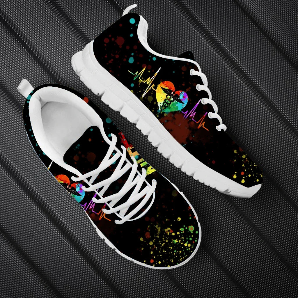 New Cartoon Nurse Shoes for Women Medical Heart Beat Brand Design Breathable Sneakers Flats Shoes Zapatos Mujer