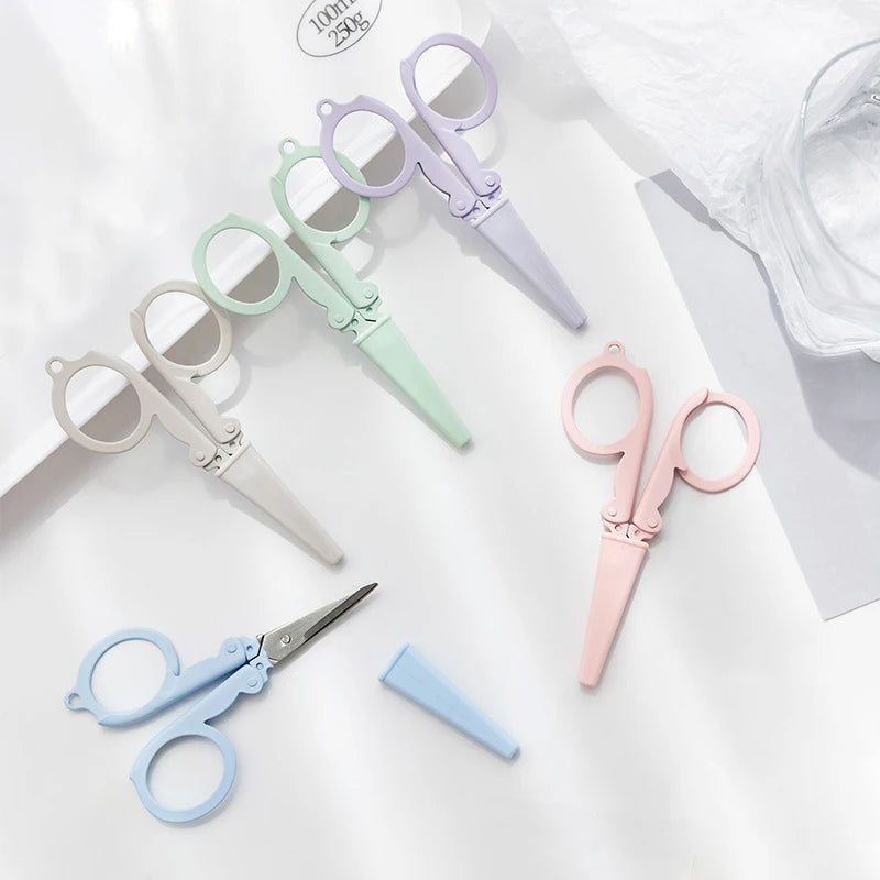 Kawaii Morandi Color Folding Scissors Portable Key Chain Mini Paper Cutter Korean Stationery DIY Handmade Tools Office Supplies