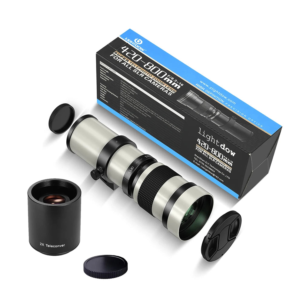 Lightdow 420-800mm F8.3 Manual Telephoto Zoom Lens With 2X Converter for Canon Nikon Sony Pentax Fujifilm Cameras