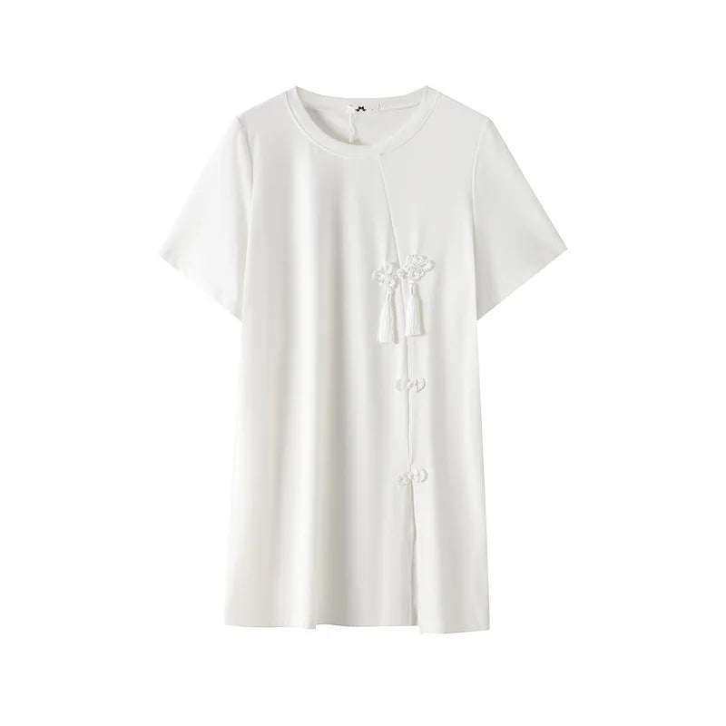 150Kg Plus Size Women's Bust 156 Summer New Chinese Style Retro T-Shirt Short Sleeved Top Black White 6XL 7XL 8XL 9XL 10XL
