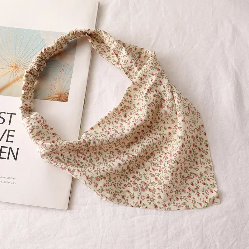 Bohemia Women Bandana Hair Scarf Summer Vintage Printted Chiffon Head Scarf Elastic Hair Bands Headwear Turban Femme Wholesale