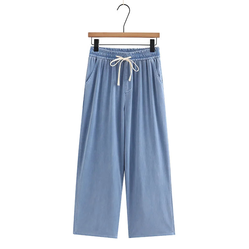 Women's Straight Jeans, Oversized Trousers, Curve Clothes, High Waist, Stretch, Lyocell Denim Pants, Plus Size, Summer
