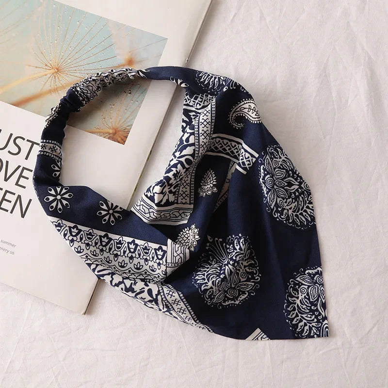 Bohemia Women Bandana Hair Scarf Summer Vintage Printted Chiffon Head Scarf Elastic Hair Bands Headwear Turban Femme Wholesale