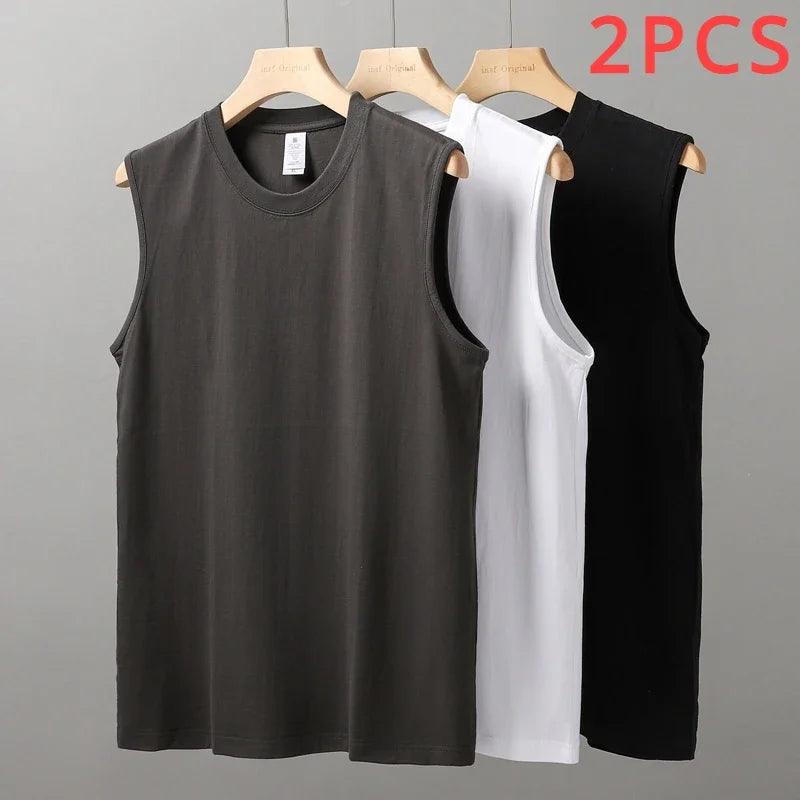 Cotton Vest Men's Tank Top 2pcs White
