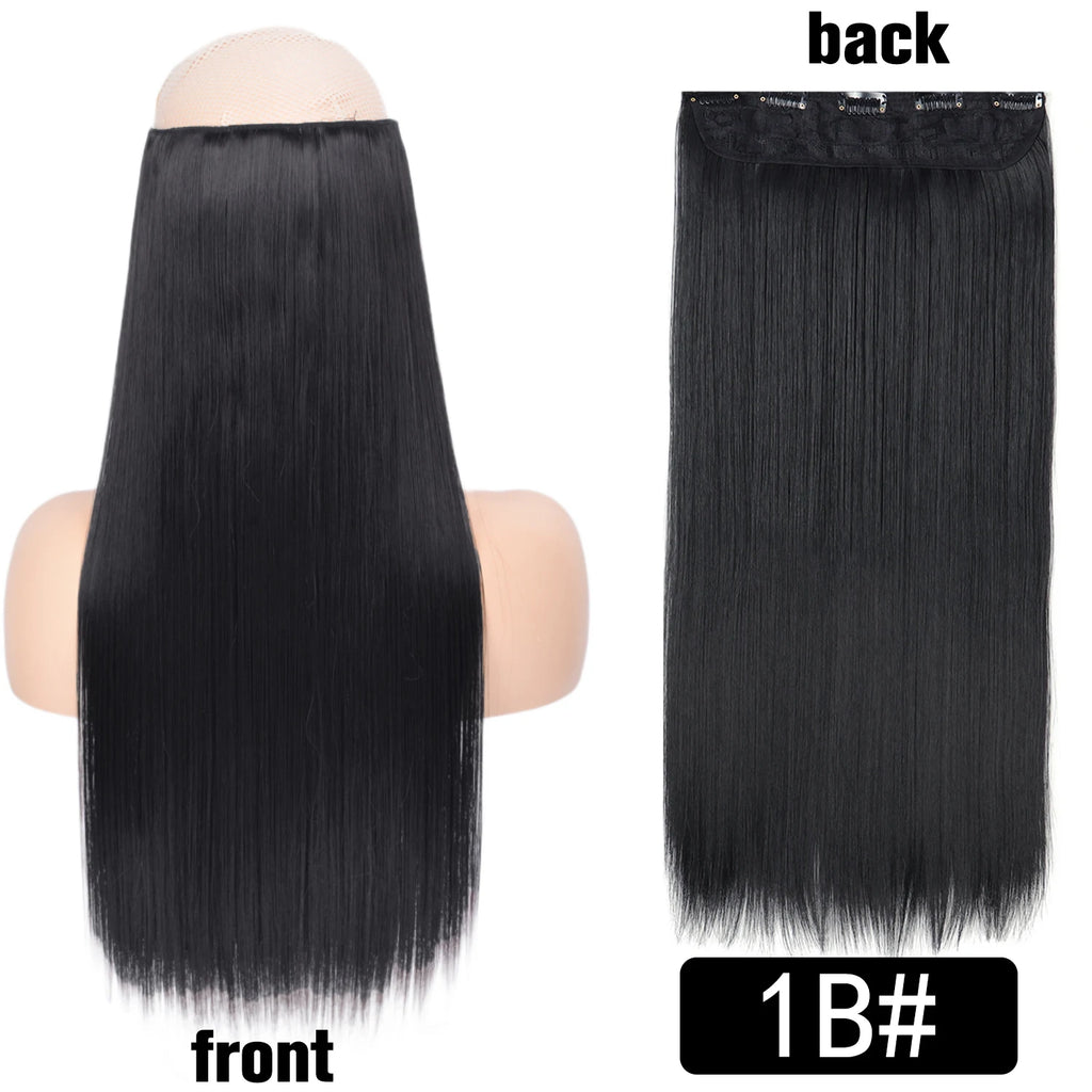 5 Clip-In Hair Extensions Long Straight One Piece Synthetic Heat-Resistant Fibre Hairpiece 22Inch Black Blonde Natural Hairstyle