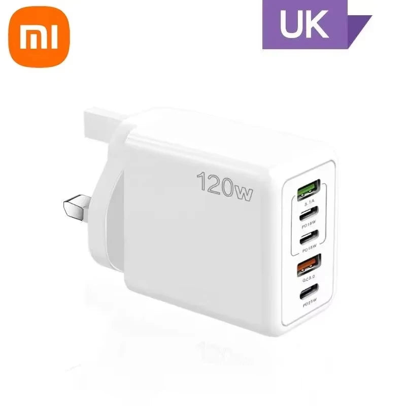 Xiaomi 120W Fast Charging Multi 5 Ports USB C PD Interface Charger Quick Charge Phone Charger Adapter For iPhone Xiaomi Samsung