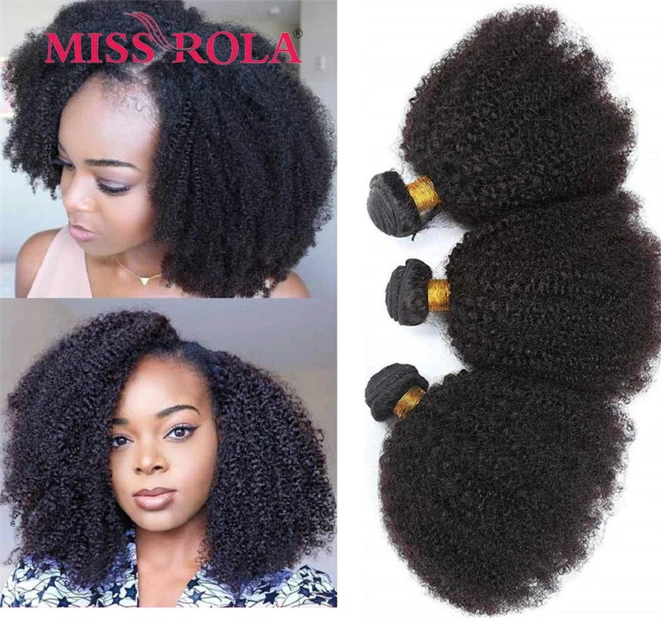 Miss Rola Afro Kinky Hair Weave Bundles 100% Human Hair Natural Color Curly Hair Extension Peruvian Remy Double Wefts