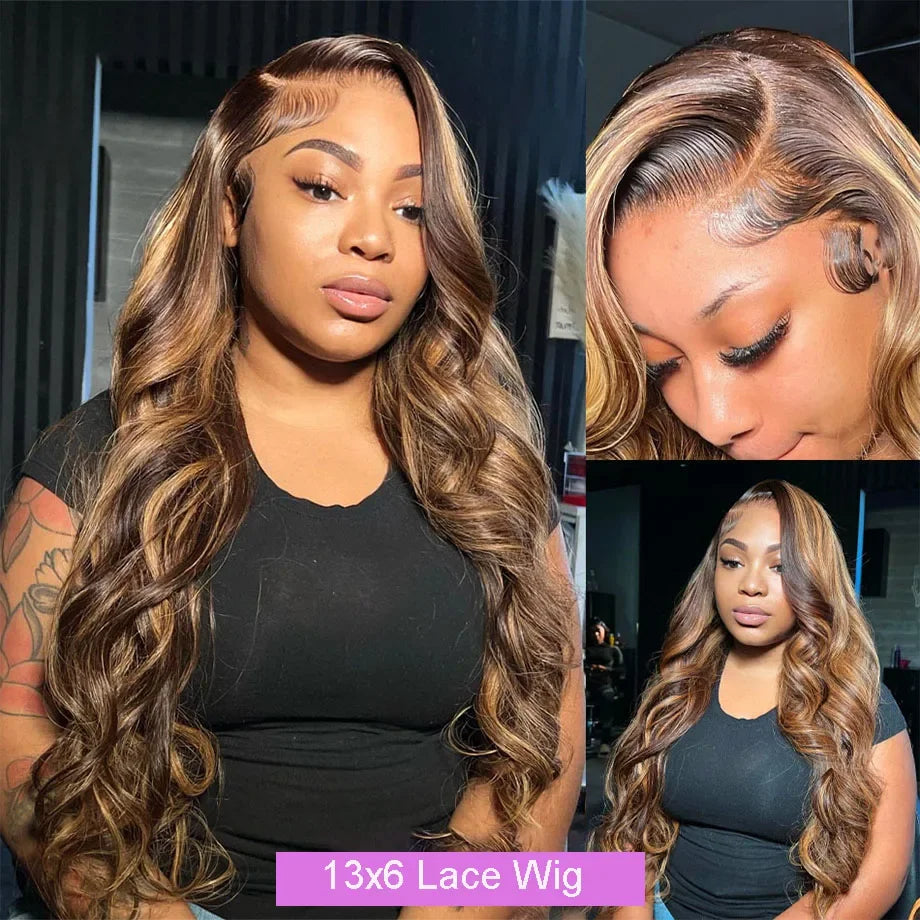 Body Wave Highlight Wig 100% Human Hair Wigs 13x6 HD Lace Frontal Wig Honey Blonde 13x4 HD Lace Front Human Hair Wigs For Women