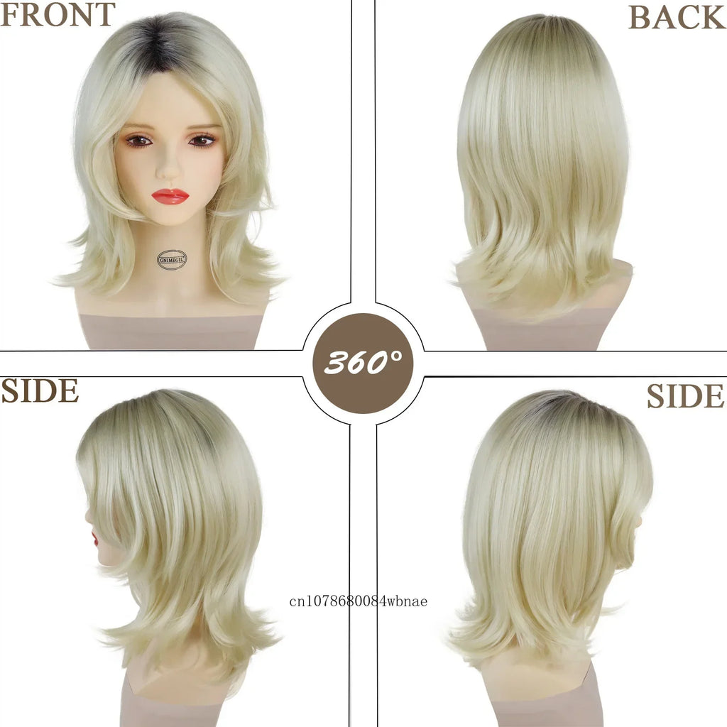 Synthetic Bride of Chucky Cosplay Wigs for Women Medium Curly Wavy Ombre Blonde Wig Halloween Costume Dress Up Party Daily Use