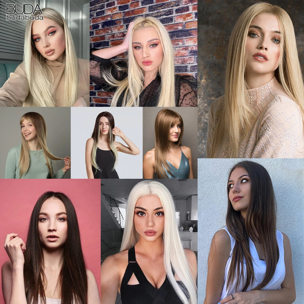 5 Clip-In Hair Extensions Long Straight One Piece Synthetic Heat-Resistant Fibre Hairpiece 22Inch Black Blonde Natural Hairstyle