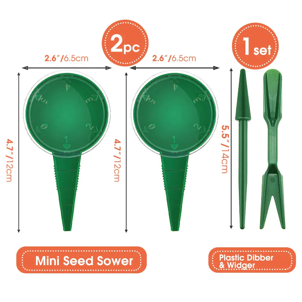 Mini Sowing Seed Dispenser Manual Sower Seed Spreader Handheld Seed Planter Tool 5 Different Settings Hand Seeder with 2 Transpl