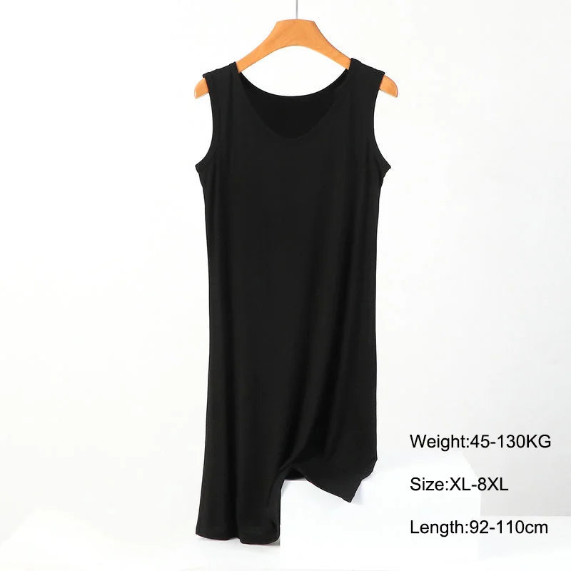 Plus Size Full Slips Dresses Women Summer Sleeveless Vest Inner Petticoat Dress Female Soft Modal White Underskirt XL-8XL