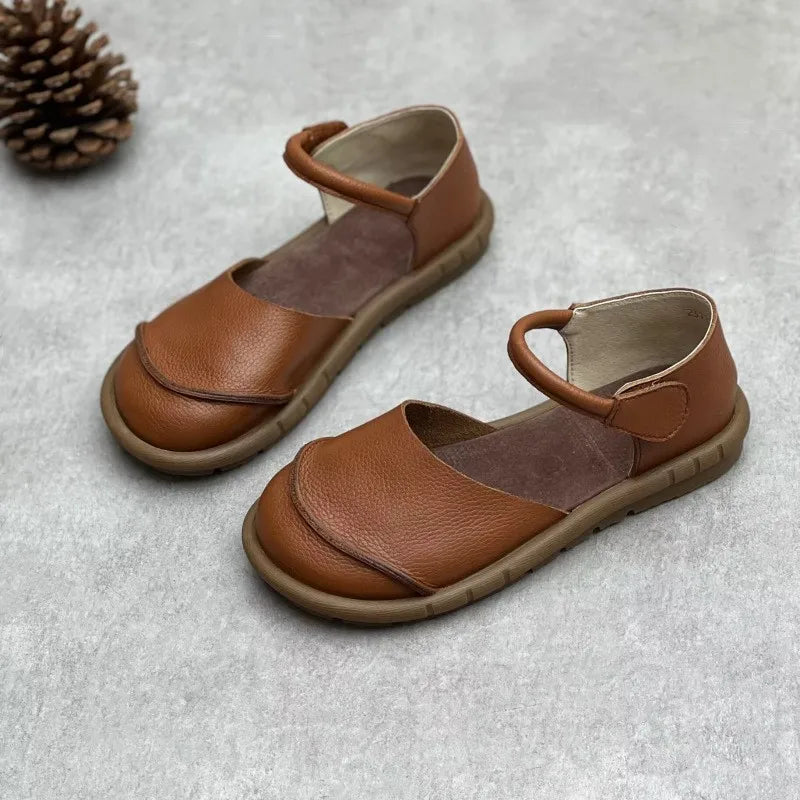 Johnature Retro Handmade Genuine Leather Flats Sandals 2025 Summer New Casual Versatile Comfortable Soft Sole Women's Shoes