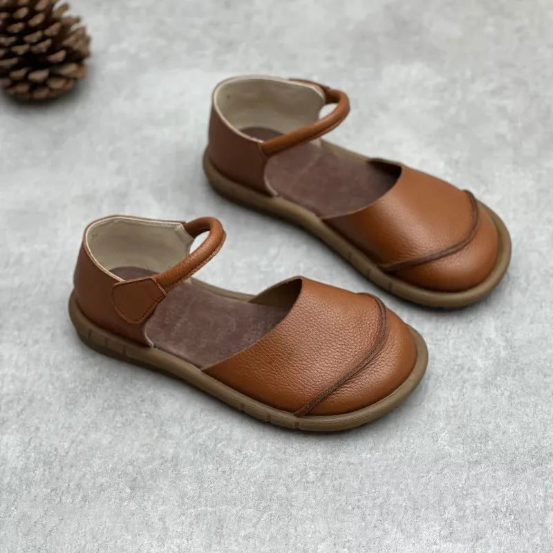 Johnature Retro Handmade Genuine Leather Flats Sandals 2025 Summer New Casual Versatile Comfortable Soft Sole Women's Shoes